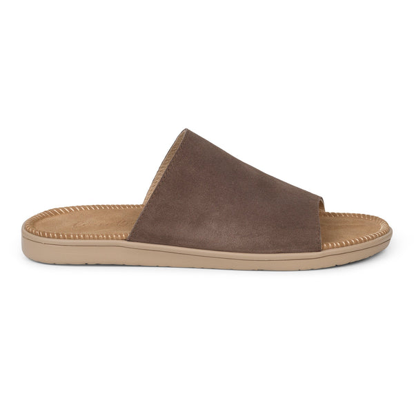 Sandals with a wide strap of soft suede. The comfortable inner sole in covered with soft suede.