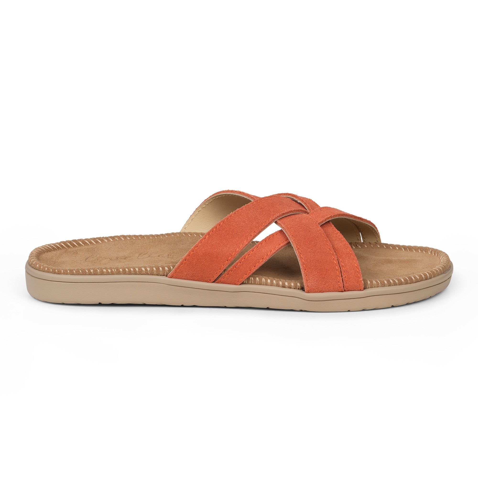 Sandals with 4 crossing straps of soft suede. The comfortable inner sole in covered with soft suede.