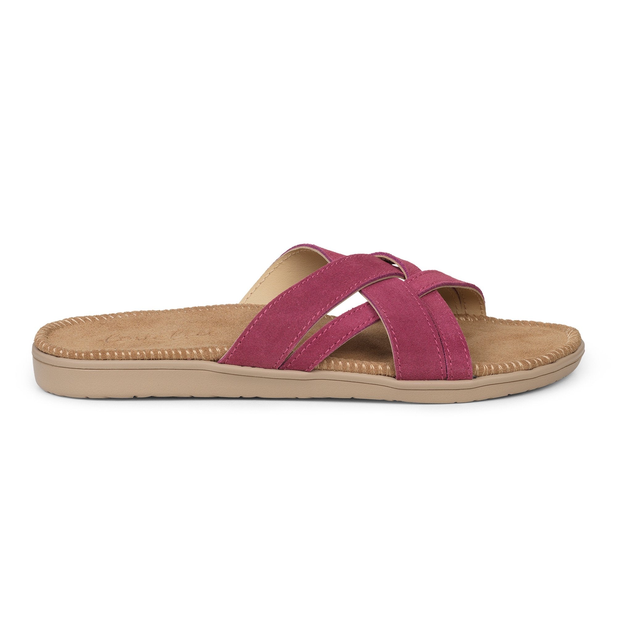 Sandals with 4 crossing straps of soft suede. The comfortable inner sole in covered with soft suede.
