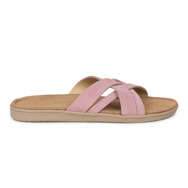 Sandals with 4 crossing straps of soft suede. The comfortable inner sole in covered with soft suede.