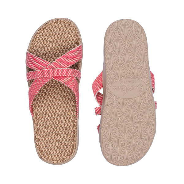 Summer sandals from danish brand Lovelies. The rubber sole is nice and soft which makes the sandal very comfortable. The inner sole is covered with woven jute and the straps are med of fine cotton.