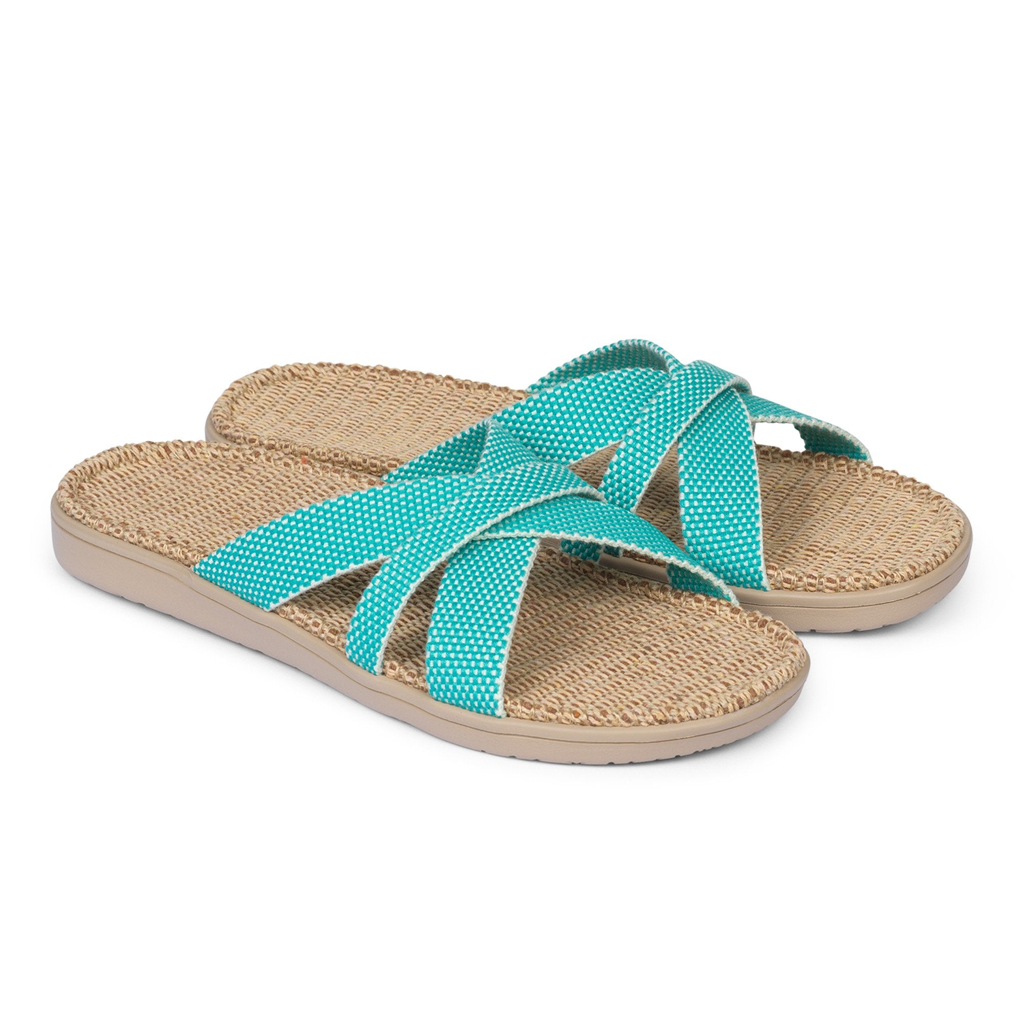 Summer sandals from danish brand Lovelies. The rubber sole is nice and soft which makes the sandal very comfortable. The inner sole is covered with woven jute and the straps are med of fine cotton.