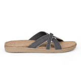 Sandal with woven cotton straps. The comfortable inner sole is covered with soft natural jute material.