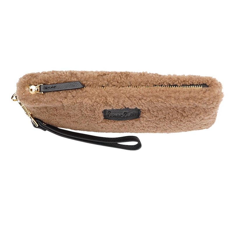 Lovelies Studio _ Wuttu is a mini clutch with a detachable wrist strap and is perfect for carrying your essentials with you. Wuttu is hand made from the finest curly shearling from Australia.   Top zipped closing   Detachable wrist strap   Satin lining and flat zipped inner pocket   Item comes with a branded dust bag.   Embossed Lovelies logo on the front   Gold-toned hardware   Measurements W26 X D2 X H12 cm   100 % Australian curly shearling 
