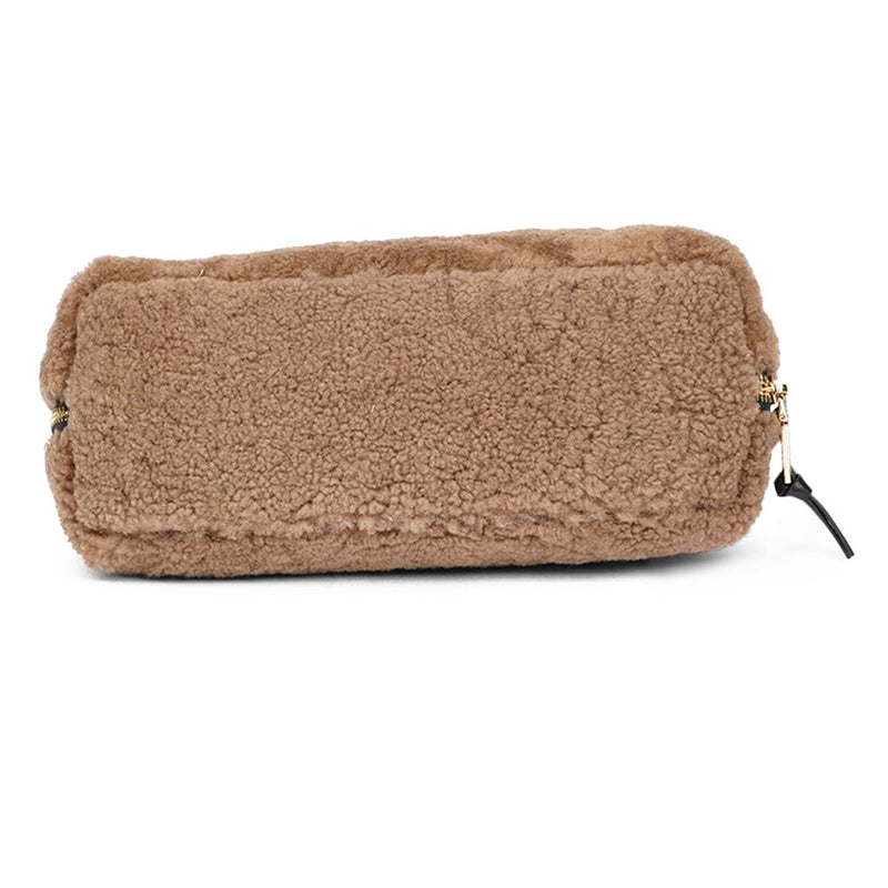 Lovelies Studio _ Wuttu is a mini clutch with a detachable wrist strap and is perfect for carrying your essentials with you. Wuttu is hand made from the finest curly shearling from Australia.   Top zipped closing   Detachable wrist strap   Satin lining and flat zipped inner pocket   Item comes with a branded dust bag.   Embossed Lovelies logo on the front   Gold-toned hardware   Measurements W26 X D2 X H12 cm   100 % Australian curly shearling 